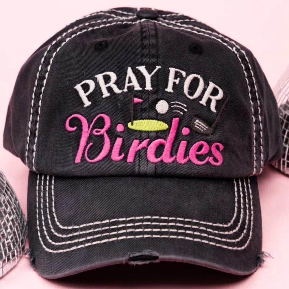 KBETHOS Black "Pray For Birdies" Golf‎ Theme Distressed Ball Cap Hat NWT